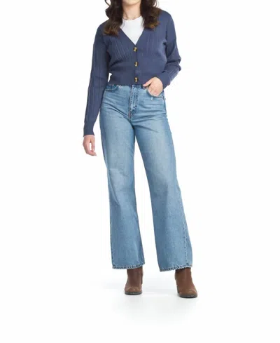 Papillon Ribbed Short Cropped Cardigan In Teal In Blue