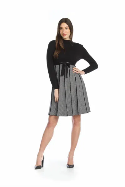 Papillon Ribbed Skater Sweater Dress With Pockets In Black/white In Multi