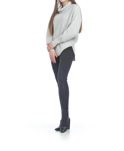 Papillon Ribbed Sweater With Cowl Neck In Light Grey In Gray