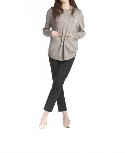 Papillon Rounded Hem Sweater Tunic Top In Silver In Gray