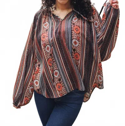 Papillon Rustic Bloom Stripe Blouse In Brown Multi
