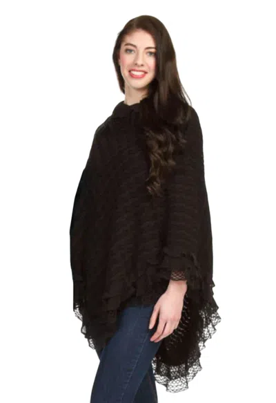 Papillon Scallop Hem Chevron Stripe Poncho In Black In Brown