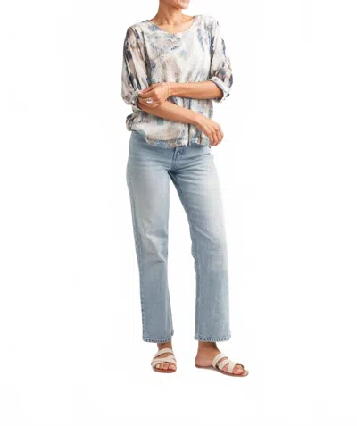 Papillon Shimery Mesh Front Abstract Print Blouse In Cream In White