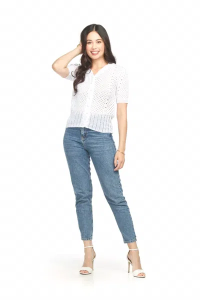 Papillon Short Sleeve Crochet Crop Sweater In White