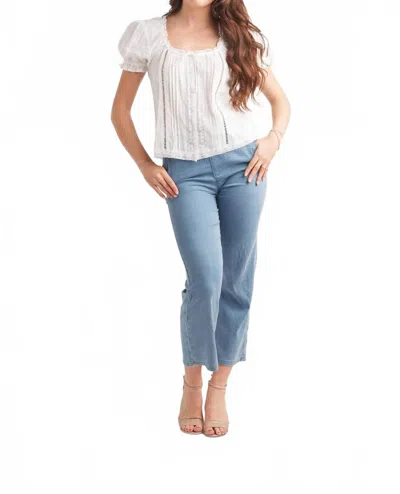 Papillon Short Sleeve Lace Inset Top In White
