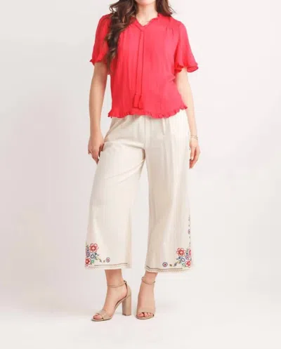 Papillon Short Sleeve Ruffle Top In Red