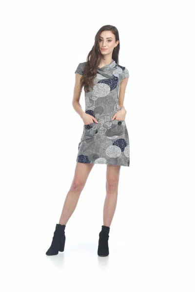 Papillon Short Sleeve Sweater Dress With Foldover Collar In Grey In Gray