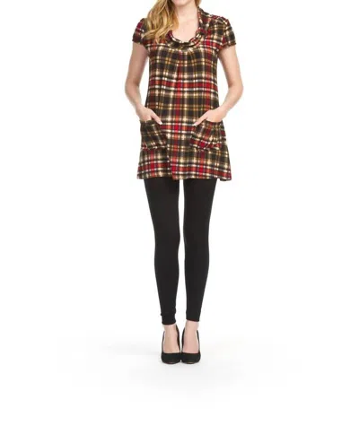Papillon Short Sleeve Tab Collar Dress In Red Plaid In Multi