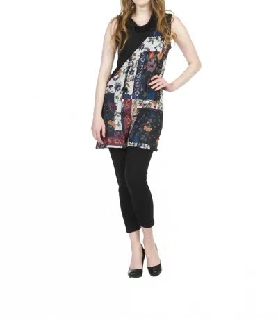 Papillon Sleeveless Cowl Neck Patchwork Sweater Dress In Black In Multi