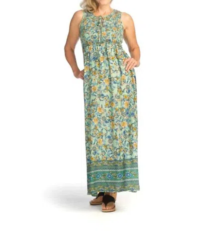 Papillon Smocked Maxi Dress In Green Floral