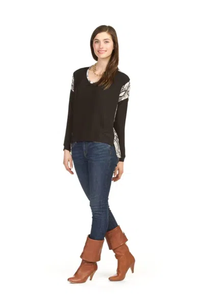 Papillon Snake Print Georgette Detail Sweater In Black