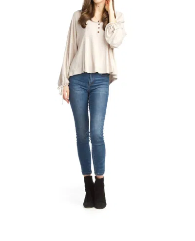 Papillon Soft Boho Lightweight Sweater With Tie Sleeves In Beige In Multi
