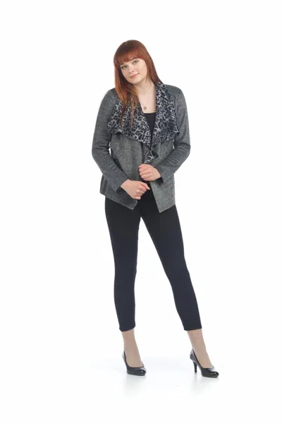 Papillon Soft Drape Sweater With Leopard Lining In Grey