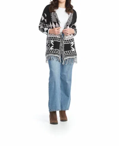 Papillon Soft Geometric Knit Cardigan With Fringe Details In Black