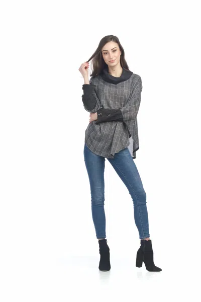 Papillon Soft Plaid Cowl Neck Poncho In Grey In Gray