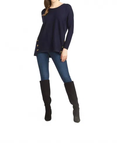 Papillon Soft Ribbed Sweater With Side Button Detail In Navy In Blue