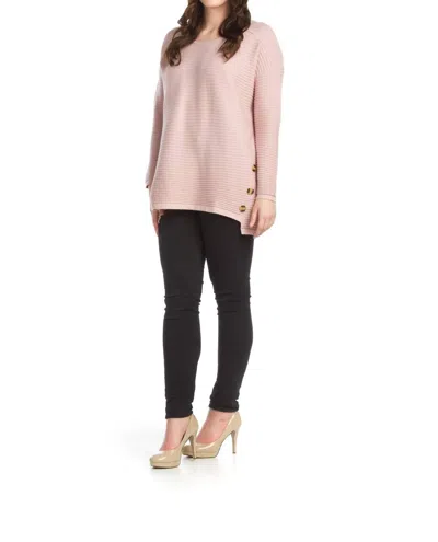 Papillon Soft Ribbed Sweater With Side Button Detail In Pink