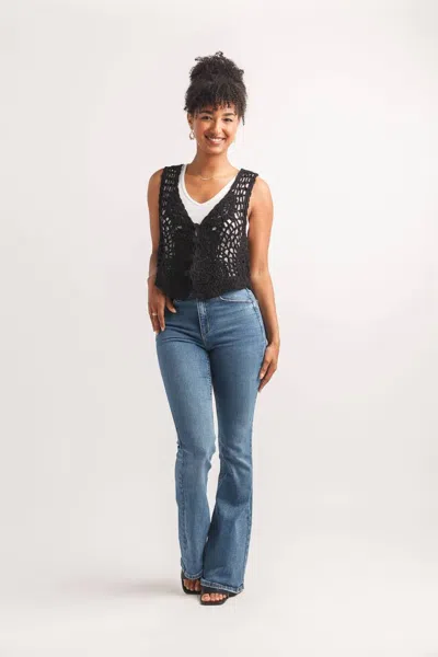 Papillon Soutache Button Front Vest Top In Black