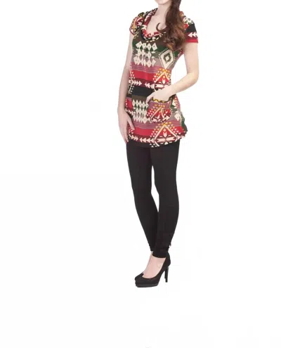 Papillon Southwest Cowl Neck Pocket Dress In Wine Multi