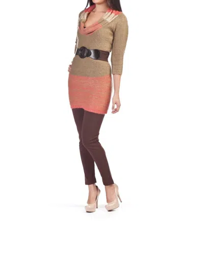 Papillon Spacedye Cowl Neck Knit Sweater Dress In Brown Combo In Multi