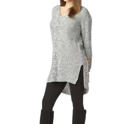 Papillon Step Hem Sweater With Cable Knit Design In Grey In Gray