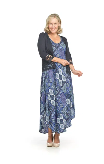 Papillon Stretch Cardigan With Lace Trim In Black In Blue
