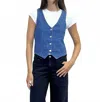 Papillon Stretch Denim Vest In Blue In Blue