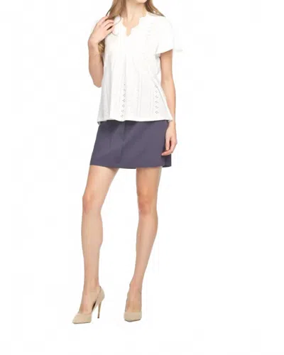 Papillon Stretch Eyelet Short Sleeve Top With Lace Trim In White