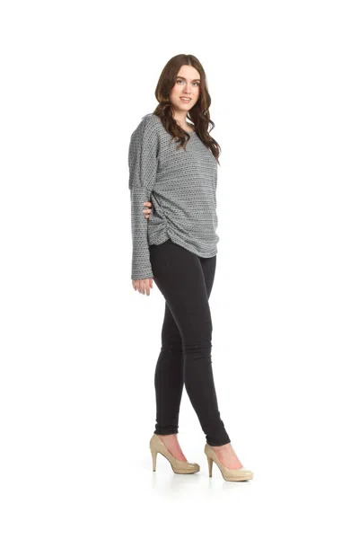 Papillon Stretchy Heathered Sweater With Ruched Sides In Black/white In Gray