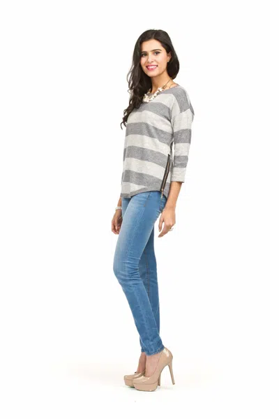 Papillon Stripe Angora Sweater In Grey In Gray