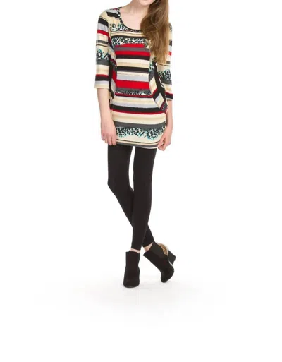 Papillon Stripe Animal Print 3/4 Sleeve Bodycon Dress In Multi