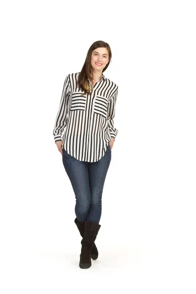 Papillon Stripe Hi Low Shirt With Pocket In Cream In White