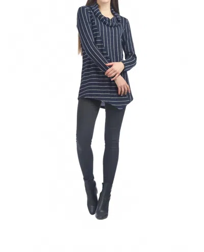 Papillon Striped Angle Sweater Top With Cowl Neck In Navy In Blue