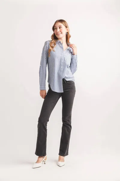 Papillon Striped Cotton Button Front Shirt In Indigo In Blue