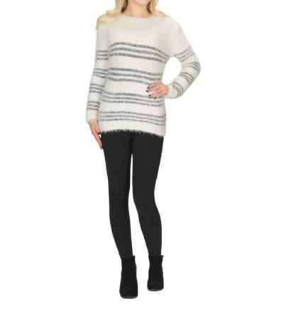 Papillon Striped Fuzzy Long Sleeve Sweater In Cream In White