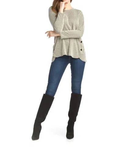 Papillon Striped Knit Sweater With Side Button Detail In Olive In Gray