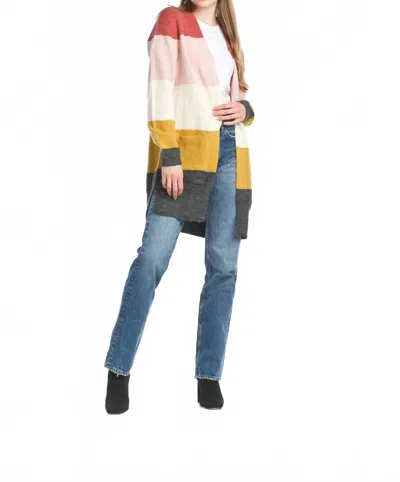 Papillon Striped Lightweight Cardigan With Pockets In Pink In Multi