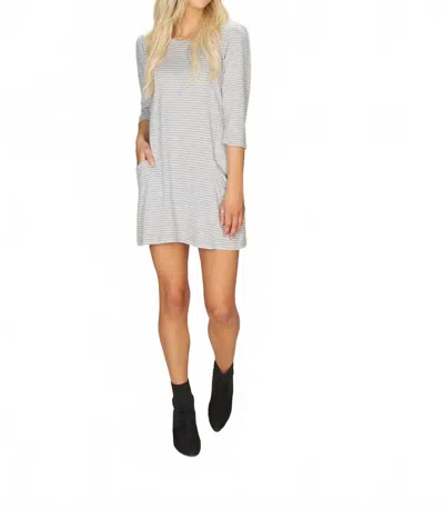 Papillon Striped Sweater Dress With Pockets & Solid Trim In Grey In Gray