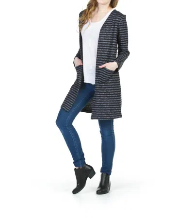 Papillon Striped Textured Cardigan With Pockets In Black/grey In Blue