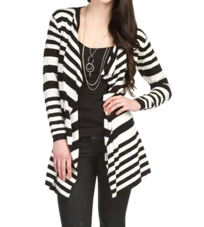 Papillon Stripped Drape Cardigan In Black