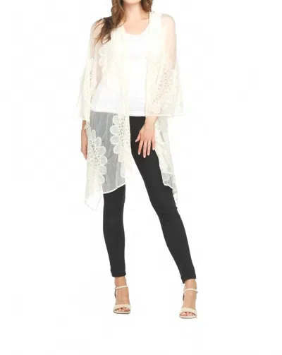 Papillon Sunflower Embroidered Mesh Shawl Cover Up In Cream In White