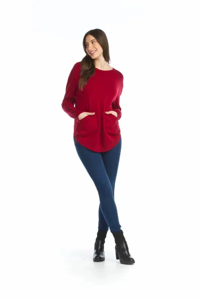 Papillon Sweater Tunic With Rounded Hem And Pockets In Burgundy In Red
