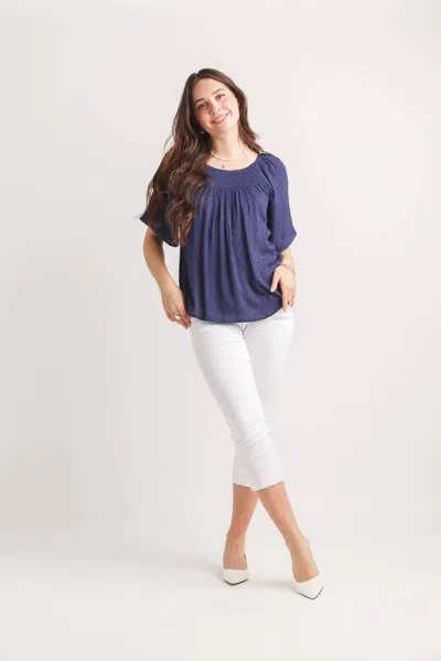 Papillon Swiss Dot Bell Sleeve Blouse In Navy In Blue