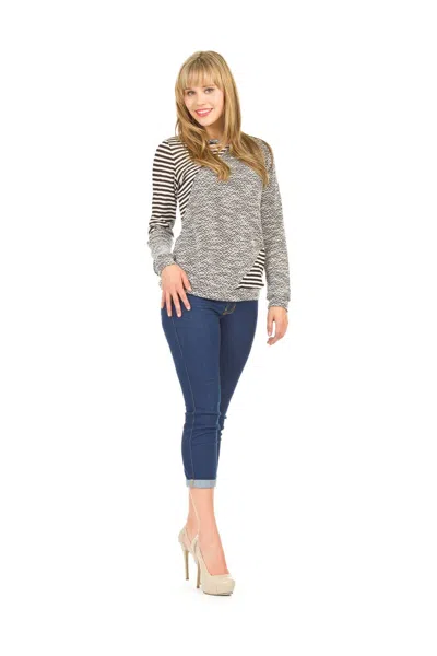 Papillon Textured And Stripe Patch Pullover Tunic In Black/white In Gray