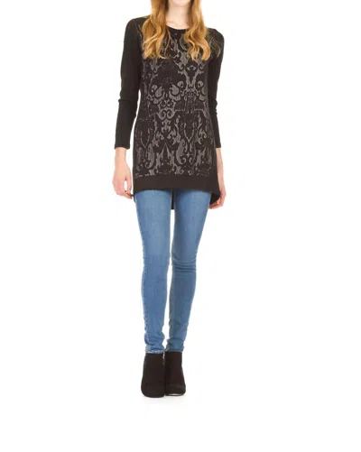 Papillon Textured Damask Front Hi Low Tunic In Black