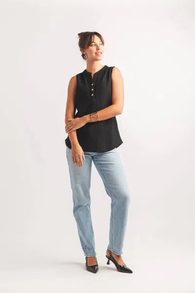 Papillon Textured Henley Tank In Black