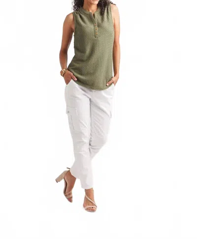 Papillon Textured Henley Tank In Khaki In Green