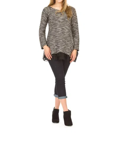 Papillon Textured Long Sleeve Tunic With Layered Hem In Black In Purple