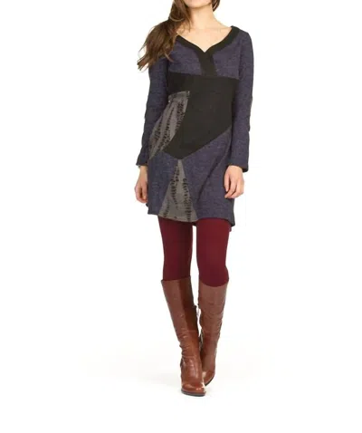 Papillon Textured Patch Long Sleeve Dress With Elbow Patch In Navy In Multi