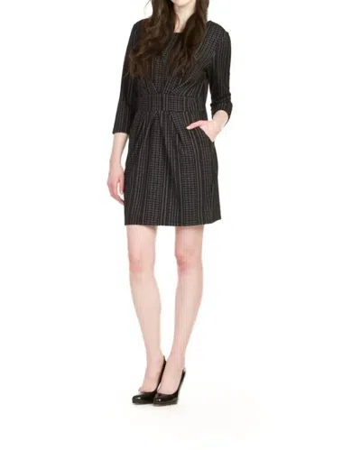 Papillon Textured Stripe Pleat Detail Dress With Pockets In Black In Multi